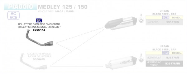 Arrow Krümmer mit Kat für Urban Endschalldämpfer Piaggio Medley 125/150 ´16