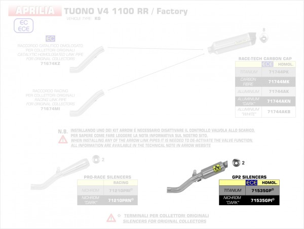 Arrow GP2 silencers kit Aprilia TUONO V4 1100 17-18