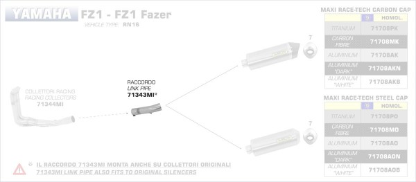 71343MI-Arrow Zwischenrohr niedrig Yamaha FZ1 - FZ1 FAZER 06-16