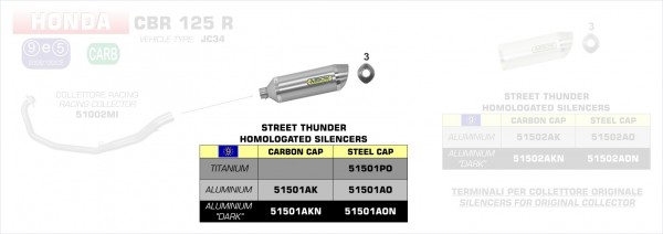 Arrow Street Thunder Aluminium Dark Honda CBR 125 R 04-10