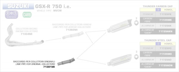 71381MI-Arrow Zwischenrohr für Endschalldämpfer Thunder für Originalkrümmer Suzu