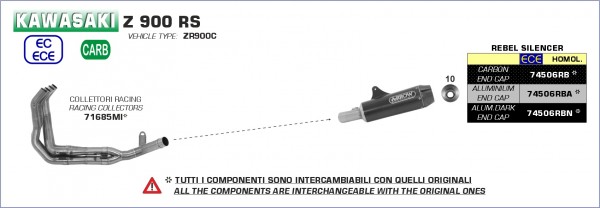 Arrow Rebel "Dark" Komplettanlage Kawasaki Z 900 RS 17/20