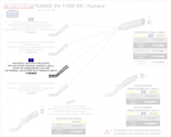 71652KZ-Arrow Verbindungsrohr mit Kat Aprilia Tuono V4 1100 ´16/MT-07 14-16