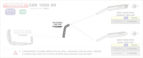 71335MI-Arrow Zwischenrohr, zentral Honda CBR 1000 RR 06-07