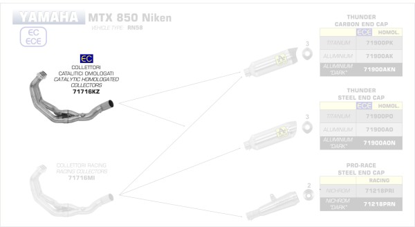 71716KZ-Arrow Krümmer mit Kat Yamaha MTX 850 Niken 18-20